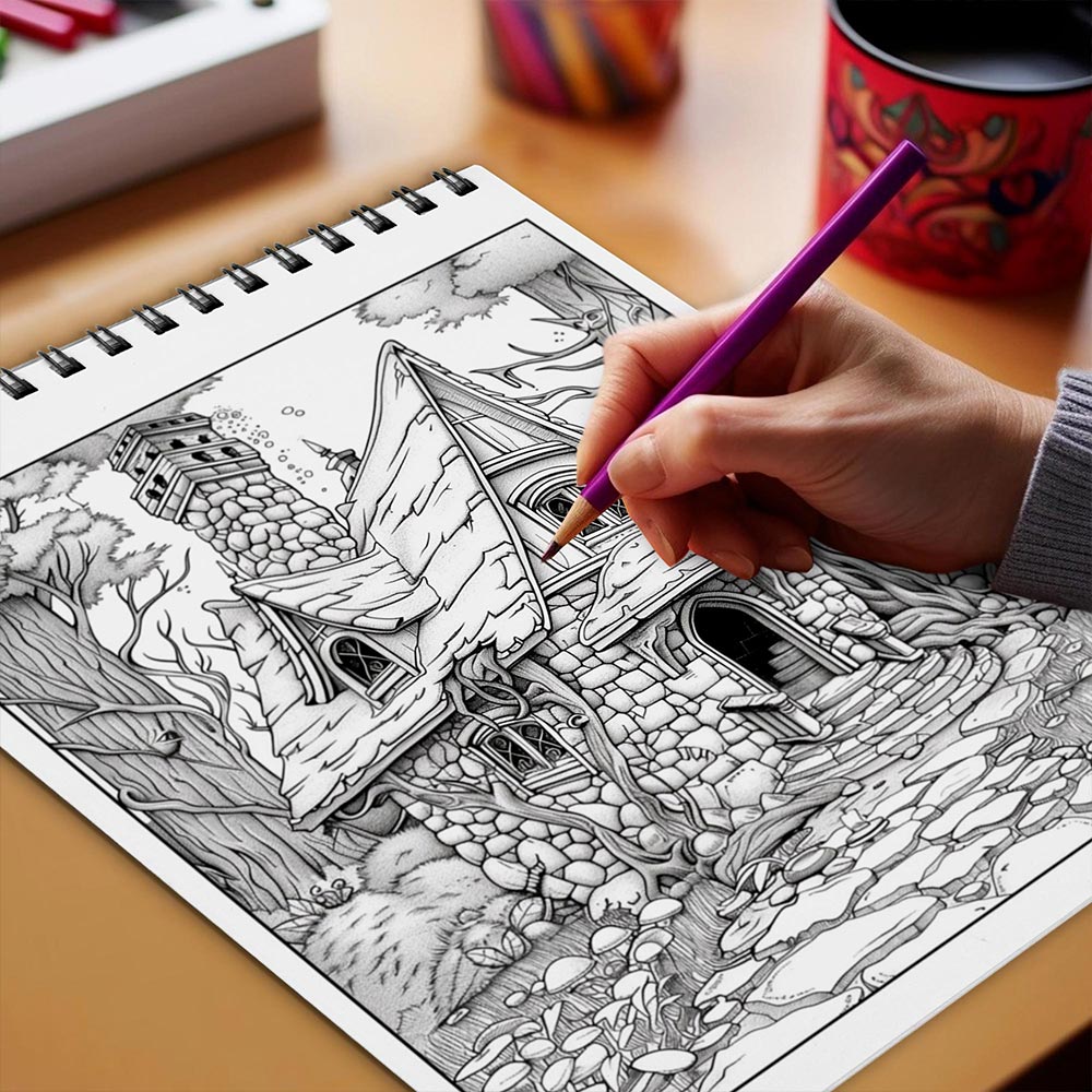 Netecom Witch Cottage Coloring Book Spiral Bound for Adults