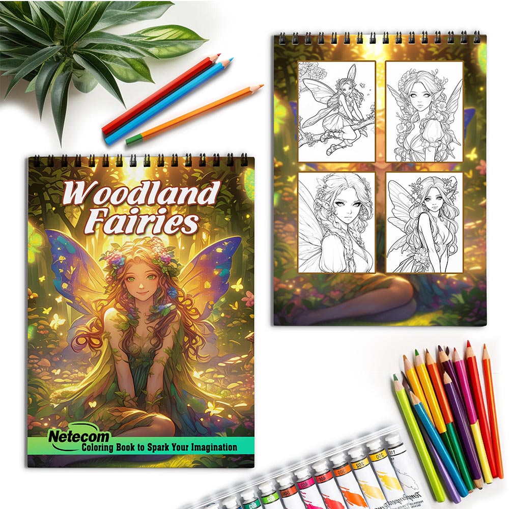 Netecom Woodland Fairies Spiral Coloring Book for Adults