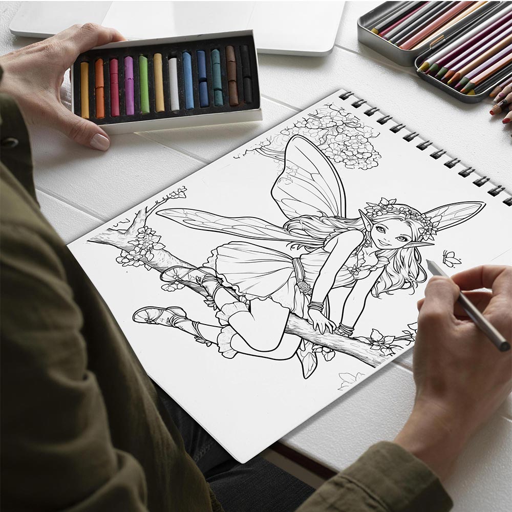 Netecom Woodland Fairies Spiral Bound Coloring Book for Adults