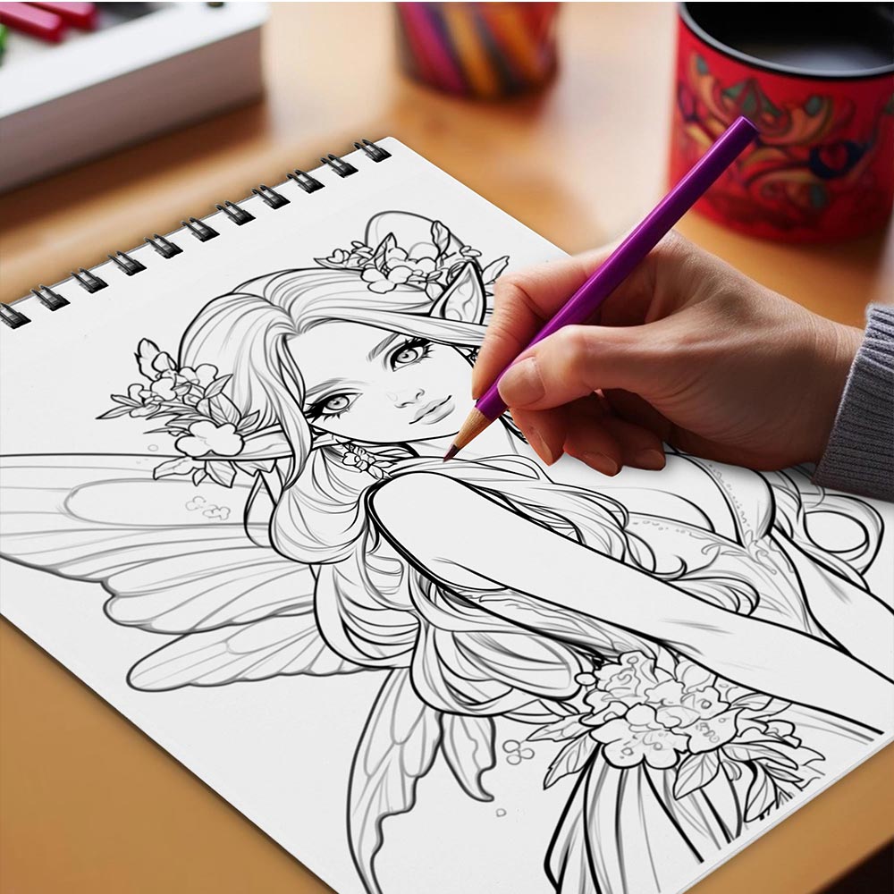 Netecom Woodland Fairies Coloring Book Spiral Bound for Adults