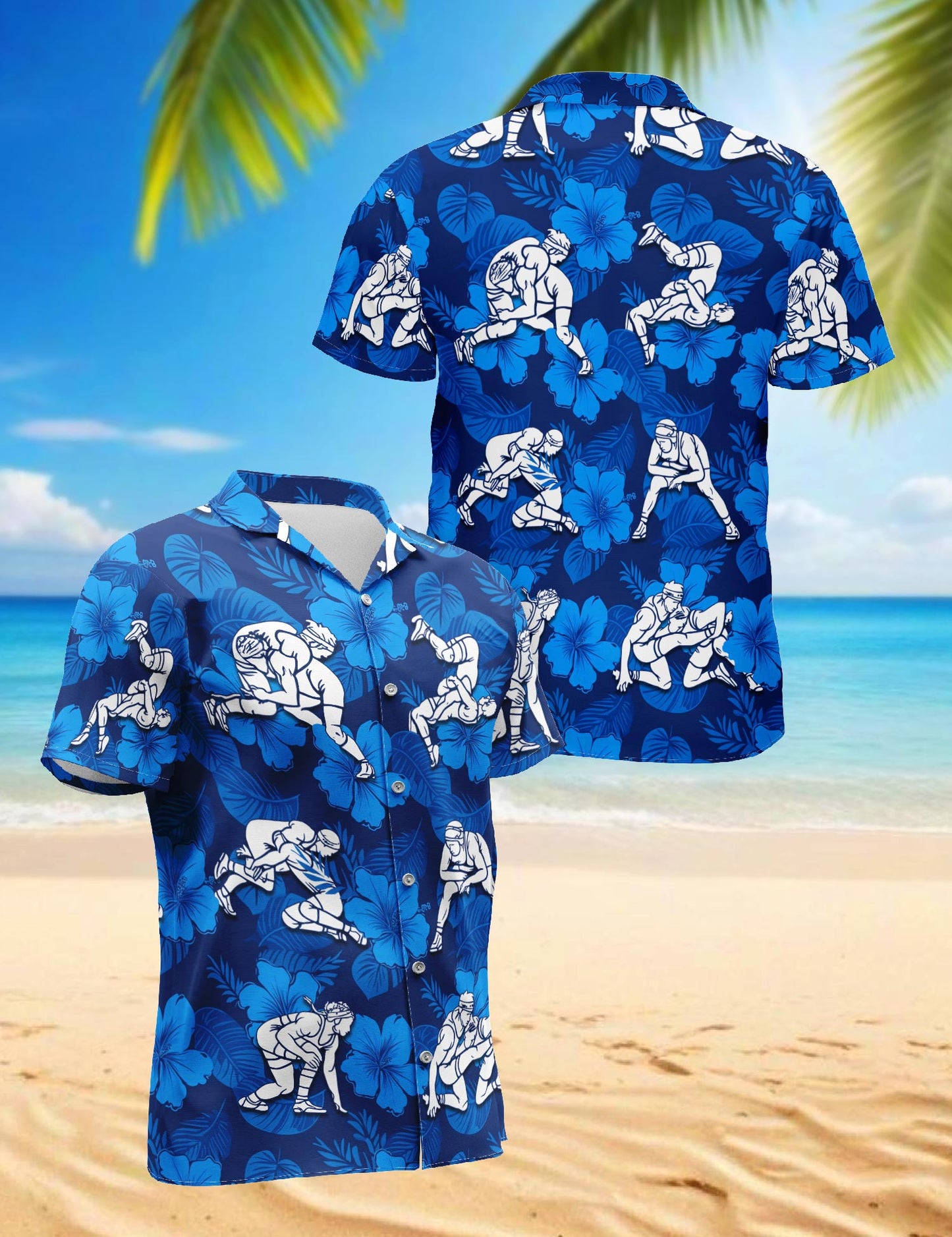 Netecom Wrestling Hawaiian Shirt for Men, Sporty Style, Button Down Summer Beach Short Sleeve, S-5XL