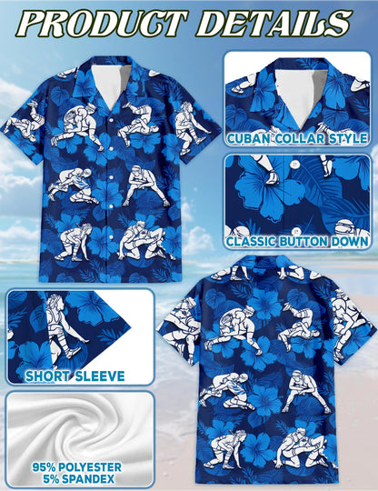 Netecom Wrestling Hawaiian Shirt for Men, Sporty Style, Button Down Summer Beach Short Sleeve, S-5XL