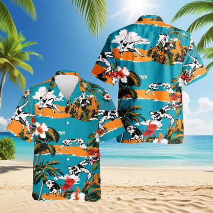 Netecom Wrestling On Beach Tropical Hawaiian Shirt for Men, Button Down Summer Beach Short Sleeve, Tropical Style, Sizes S-5XL