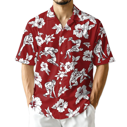 Netecom Wrestling Red Hibiscus Hawaiian Shirt for Men