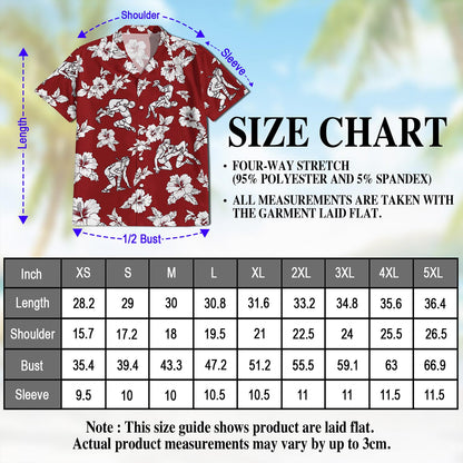 Netecom Wrestling Red Hibiscus Hawaiian Shirt for Men, Button Down Summer Beach Short Sleeve, Tropical Style, S-5XL