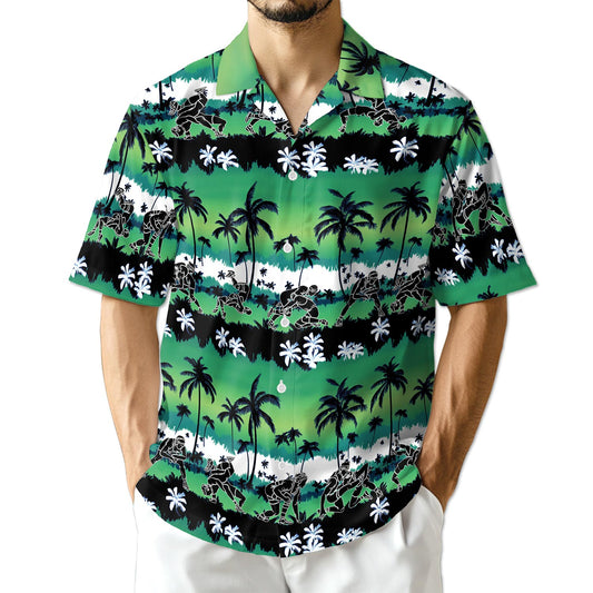 Netecom Wrestling Time Green Palm Tree Hawaiian Shirt for Men