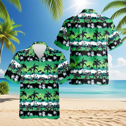 Netecom Wrestling Time Green Palm Tree Hawaiian Shirt for Men, Button Down Summer Beach Short Sleeve, Tropical Style, S-5XL