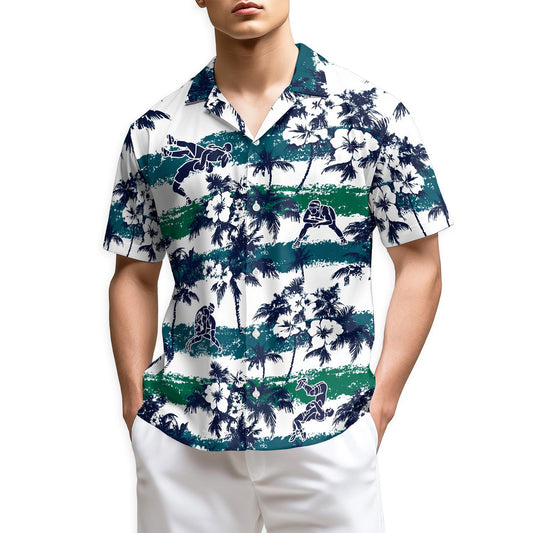 Netecom Wrestling White Palm Hawaiian Shirt for Men