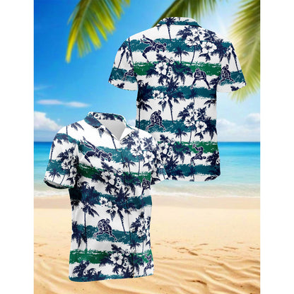 Netecom Wrestling White Palm Hawaiian Shirt for Men, Button Down Summer Beach Short Sleeve, Tropical Style, Sizes S-5XL