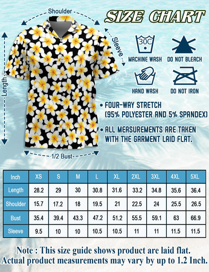 Netecom Yellow Plumeria Hawaiian Shirt for Men, Button Down Summer Beach Short Sleeve, Vintage Style, Sizes S-5XL