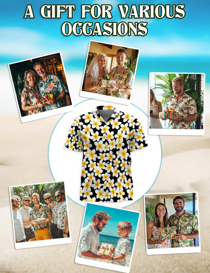 Netecom Yellow Plumeria Hawaiian Shirt for Men, Button Down Summer Beach Short Sleeve, Vintage Style, Sizes S-5XL