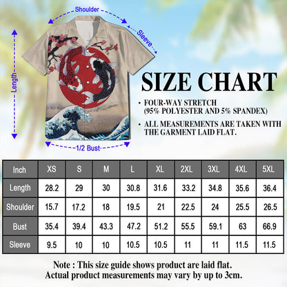 Netecom Yin Yang Koi Fish Hawaiian Shirt for Men, Button Down Summer Beach Short Sleeve, Sizes S-5XL