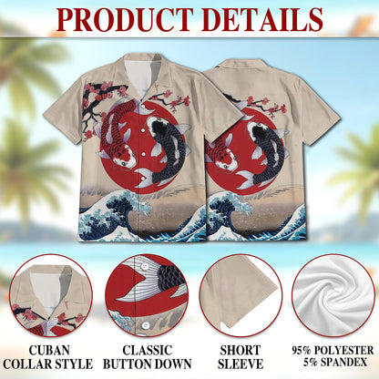 Netecom Yin Yang Koi Fish Hawaiian Shirt for Men, Button Down Summer Beach Short Sleeve, Sizes S-5XL