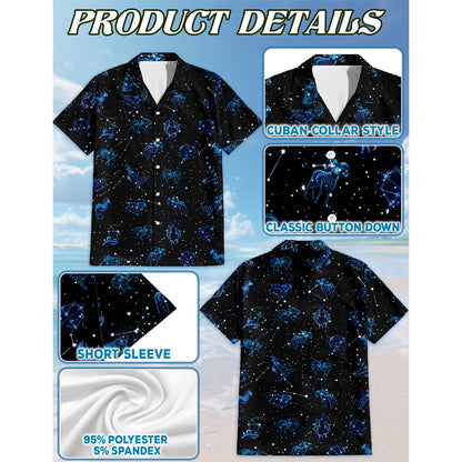 Netecom Zodiac Hawaiian Shirt for Men, Button Down Summer Beach Short Sleeve, Zodiac Style, Sizes S-5XL