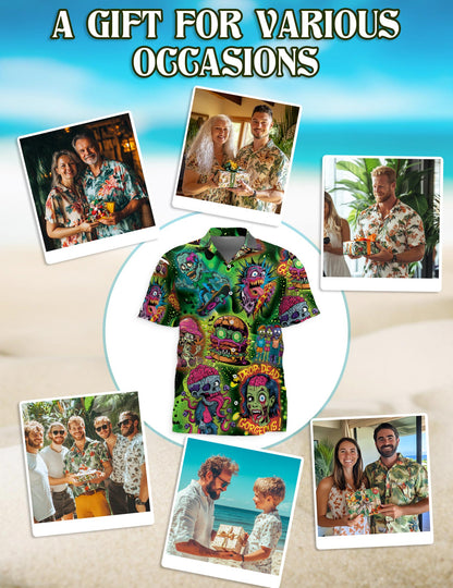 Netecom Zombie Hawaiian Shirt for Men, Funny Style, Button Down Summer Beach Short Sleeve, S-5XL