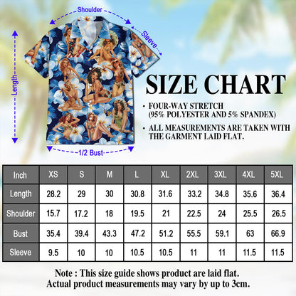 Netecom Tropical Pinup Girl Hawaiian Shirt for Men, Button Down Summer Beach Short Sleeve, S-5XL