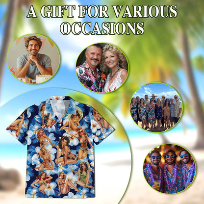 Netecom Tropical Pinup Girl Hawaiian Shirt for Men, Button Down Summer Beach Short Sleeve, S-5XL