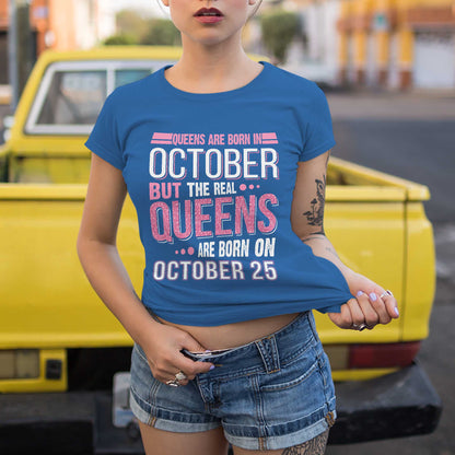 Custom October Birthday Shirt For Women, Personalized Birth Date T-Shirt, Queens Are Born Graphic Tee, Birthday Gift For Her