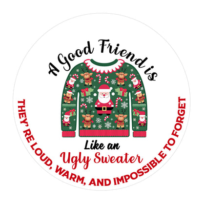 Netecom Funny Best Friend Christmas Ornament, A Good Friend Is Like An Ugly Sweater Ceramic Ornament for Xmas Tree Hanging Decorations Gift, Friendship Gifts for Men Women, Holiday Present