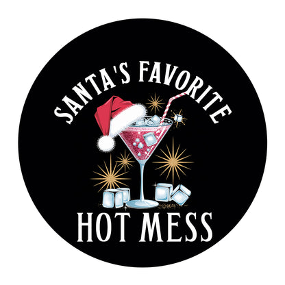 Netecom Funny Cocktail with Santa Hat Christmas Ornament, Santa's Favorite Hot Mess Ceramic Ornament for Xmas Tree Hanging Decorations Gift, Gifts for Friends & Family, Holiday Party Present