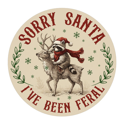 Netecom Funny Raccoon Riding Reindeer Christmas Ornament, Sorry Santa I've been Feral Ceramic Ornament for Xmas Tree Hanging Decorations Gift, Raccoon Lover Gifts, Holiday Party Present