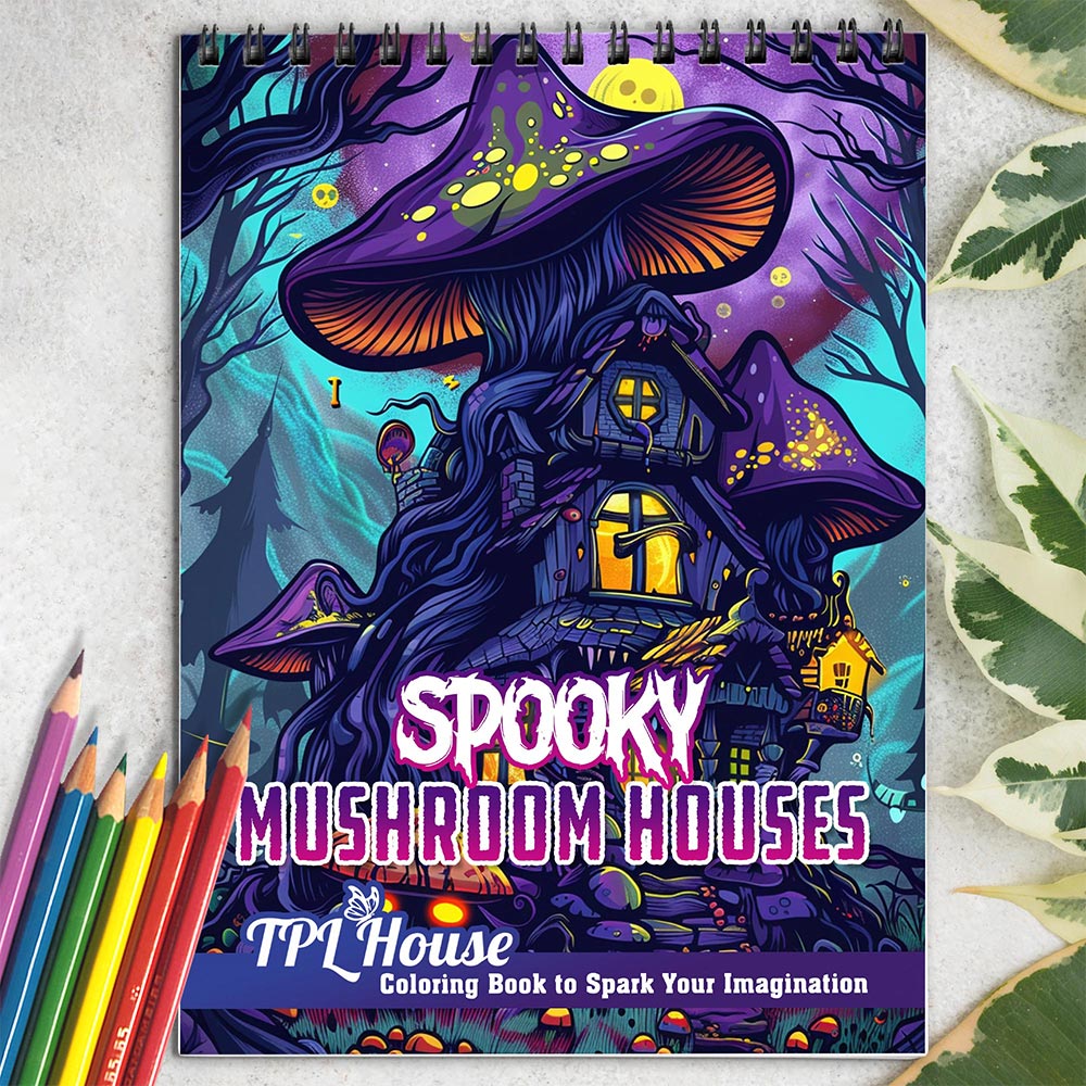 Spooky Mushroom Houses Coloring Book for Adult