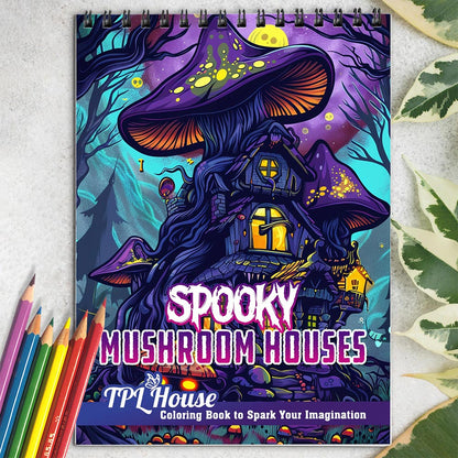 Spooky Mushroom Houses Coloring Book for Adult