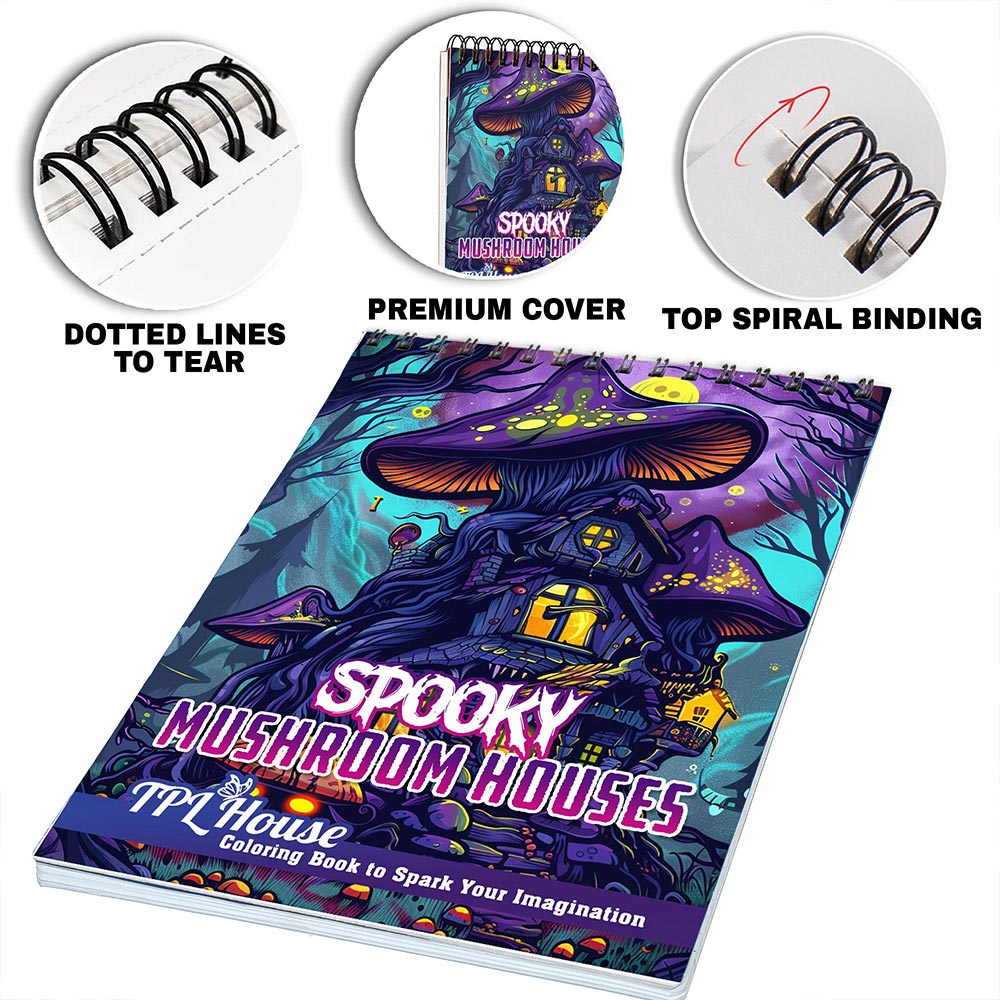 Spooky Mushroom Houses Coloring Pages for Adult