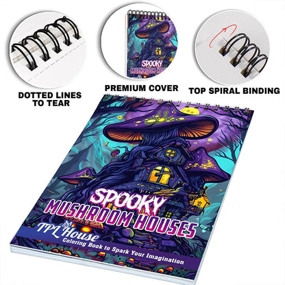 Spooky Mushroom Houses Coloring Pages for Adult