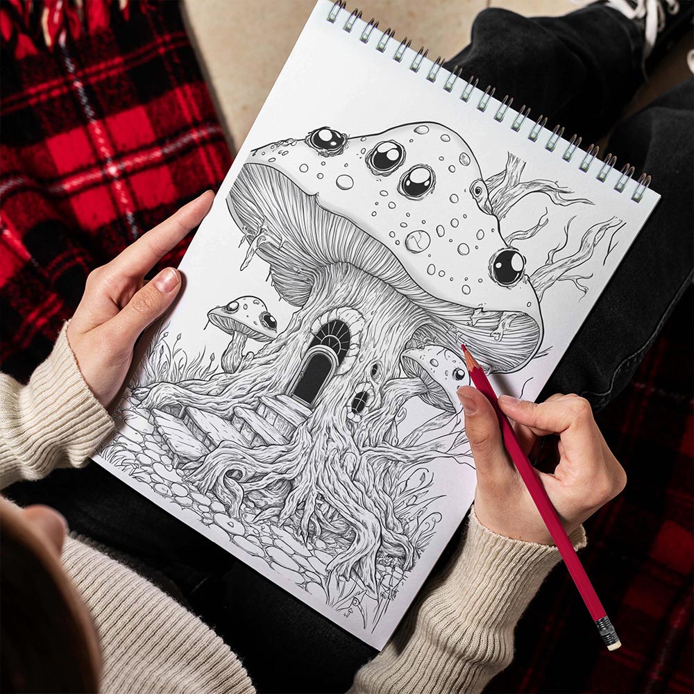 Spooky Mushroom Houses Sprial Bound Coloring Book for Adult