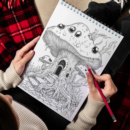 Spooky Mushroom Houses Sprial Bound Coloring Book for Adult