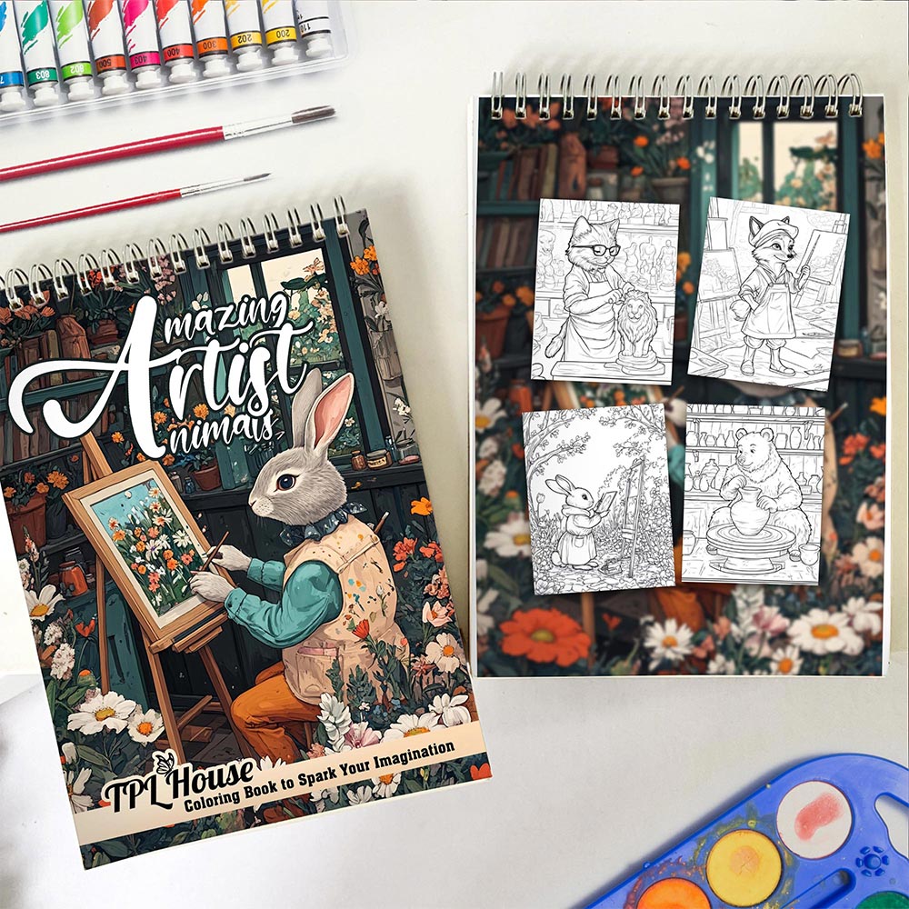 TPLHOUSE Amazing Animal Artists Spiral Coloring Book for Adults