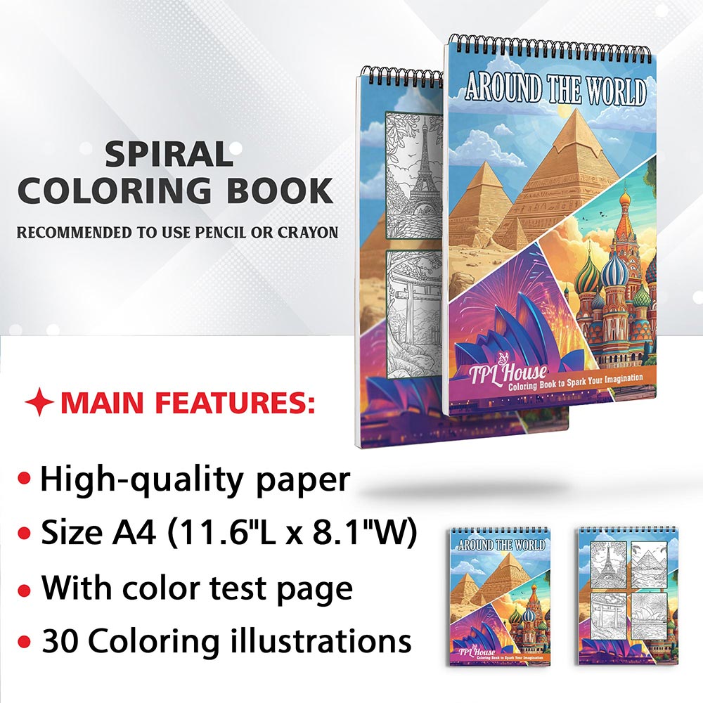TPLHOUSE Around The World Coloring Sheets for Adults