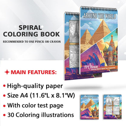 TPLHOUSE Around The World Coloring Sheets for Adults