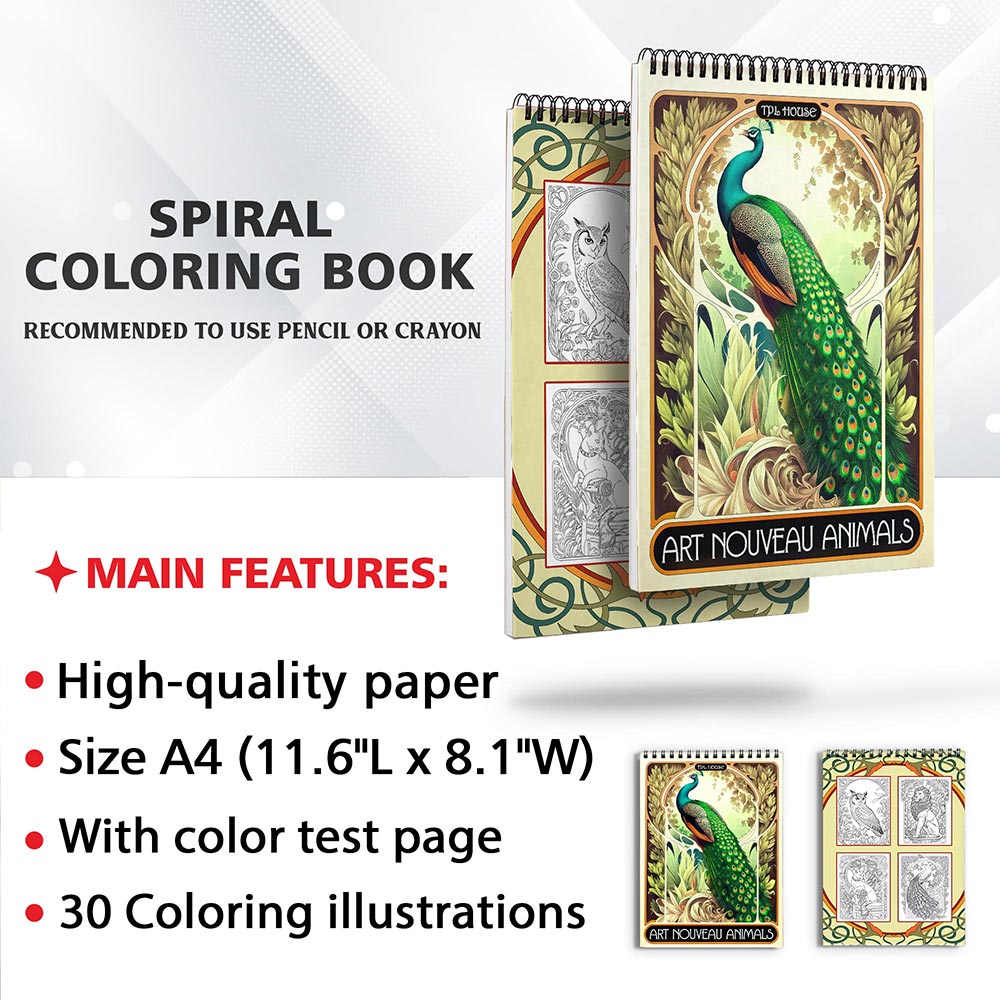 TPLHOUSE Art Nouveau Animals Coloring Sheets for Adults