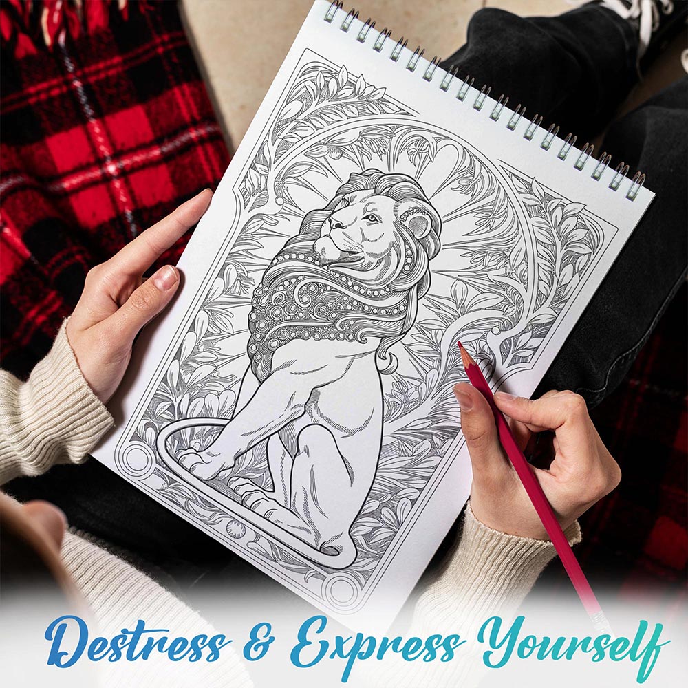 TPLHOUSE Art Nouveau Animals Coloring Book Spiral Bound for Adults