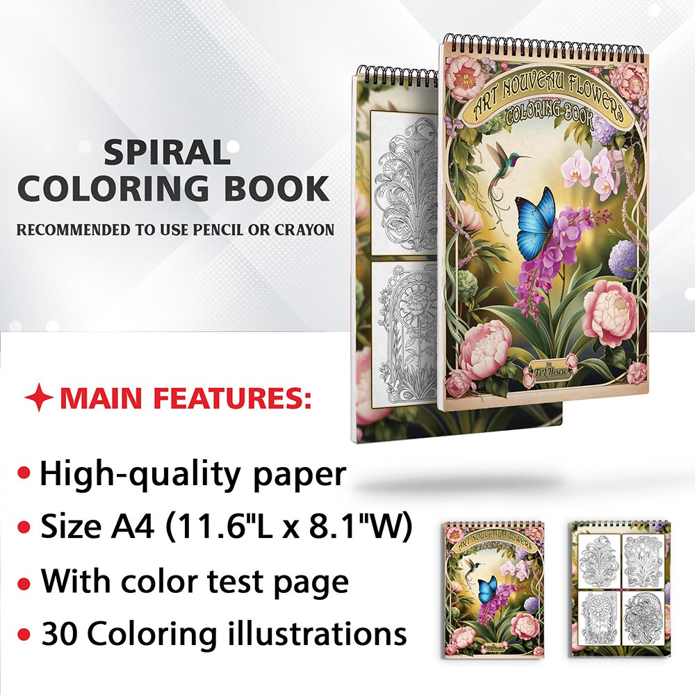 TPLHOUSE Art Nouveau Flowers Coloring Sheets for Adults