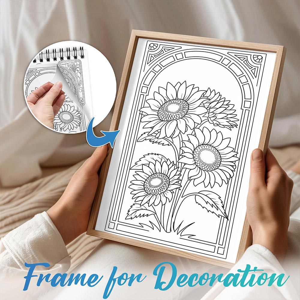 TPLHOUSE Art Nouveau Flowers Spiral Bound Coloring Book for Adults
