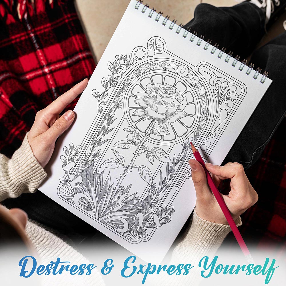 TPLHOUSE Art Nouveau Flowers Coloring Book Spiral Bound for Adults