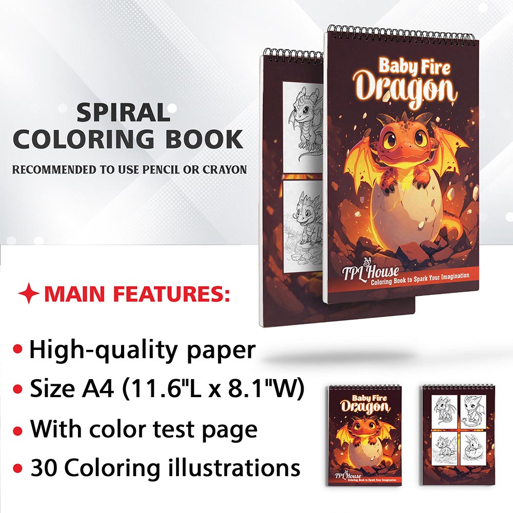 TPLHOUSE Baby Fire Dragon Coloring Sheets for Adults
