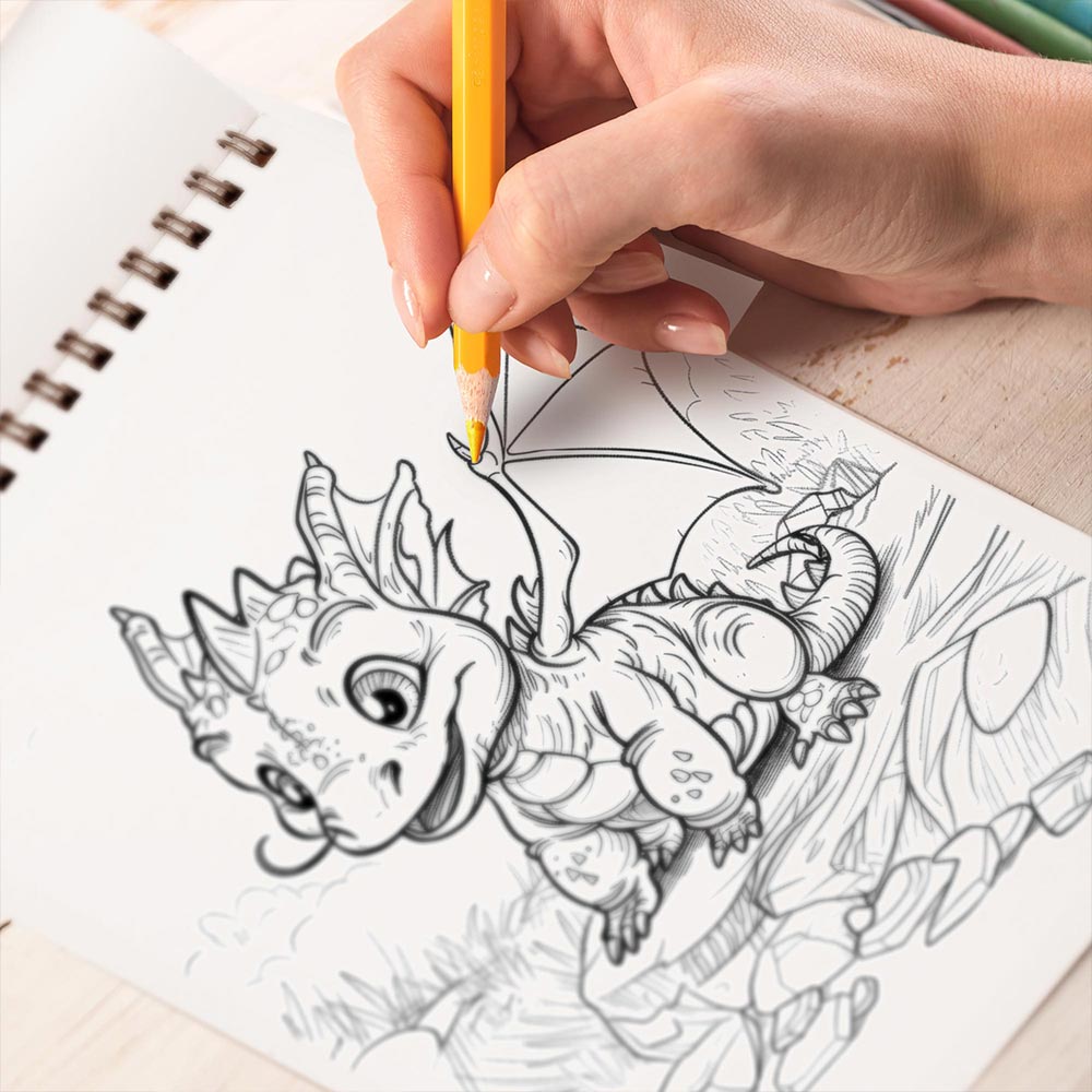 TPLHOUSE Baby Fire Dragon Coloring Book Spiral Bound for Adults
