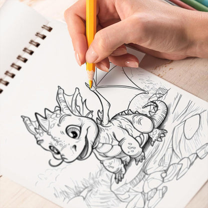 TPLHOUSE Baby Fire Dragon Coloring Book Spiral Bound for Adults
