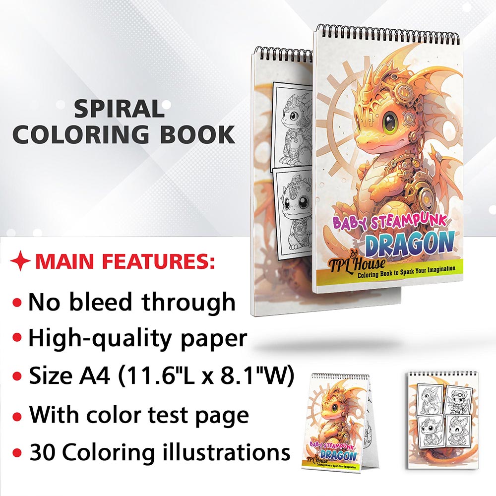 TPLHOUSE Baby Steampunk Dragon Coloring Sheets for Adult