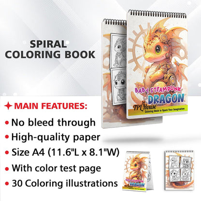 TPLHOUSE Baby Steampunk Dragon Coloring Sheets for Adult