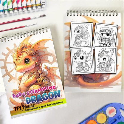 TPLHOUSE Baby Steampunk Dragon Spiral Coloring Book for Adult
