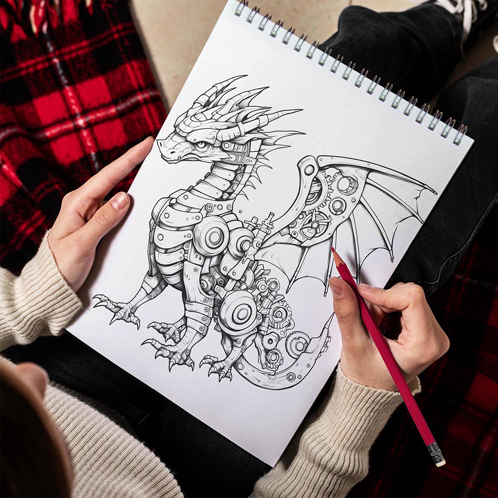 TPLHOUSE Baby Steampunk Dragon Spiral Bound Coloring Book for Adult