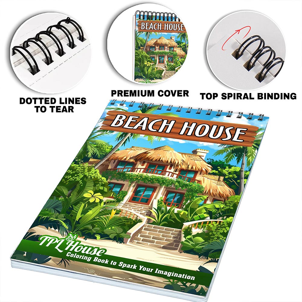TPLHOUSE Beach House Coloring Pages for Adults