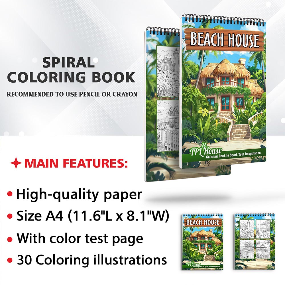 TPLHOUSE Beach House Coloring Sheets for Adults