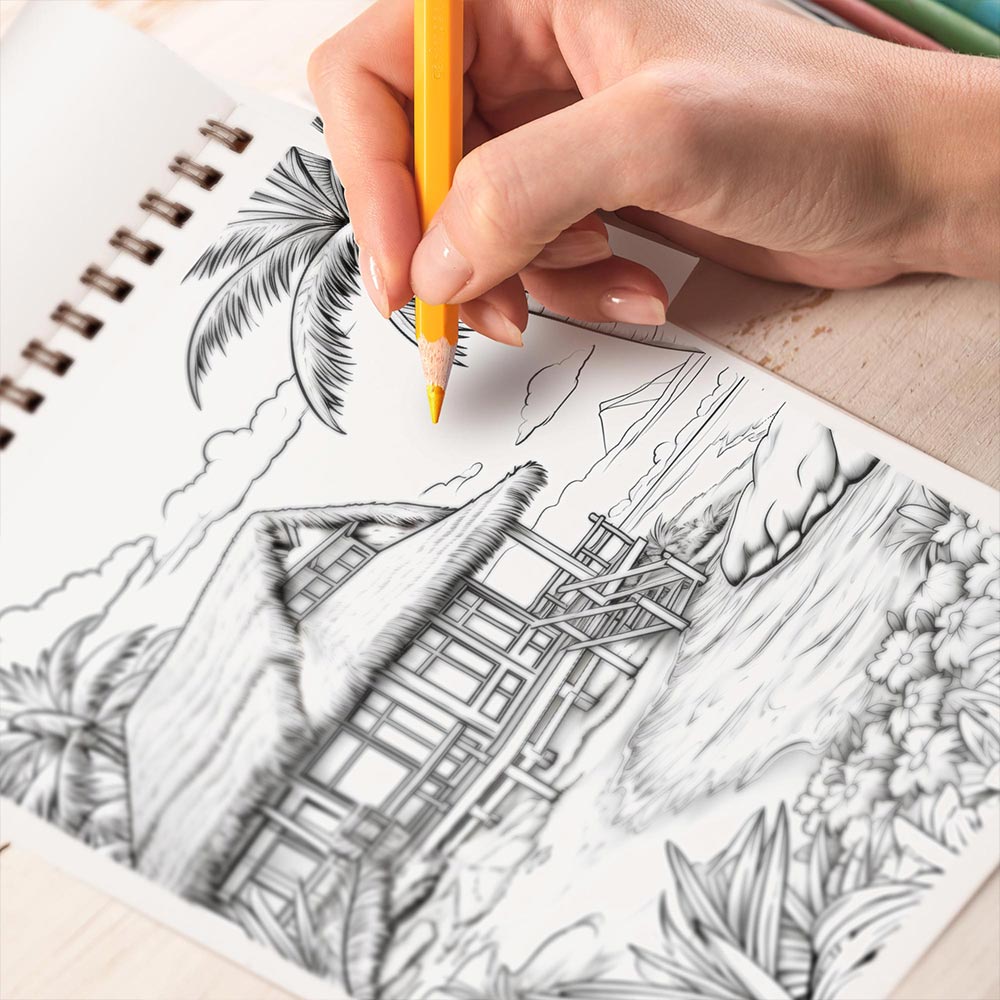 TPLHOUSE Beach House Coloring Book Spiral Bound for Adults
