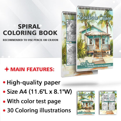 TPLHOUSE Beachside Cottage Coloring Sheets for Adults